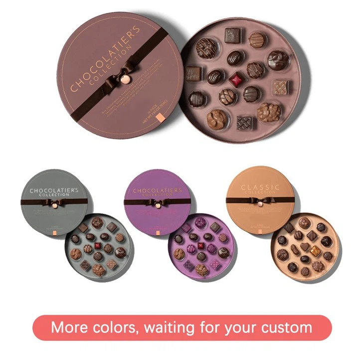 different colors of round chocolate boxes